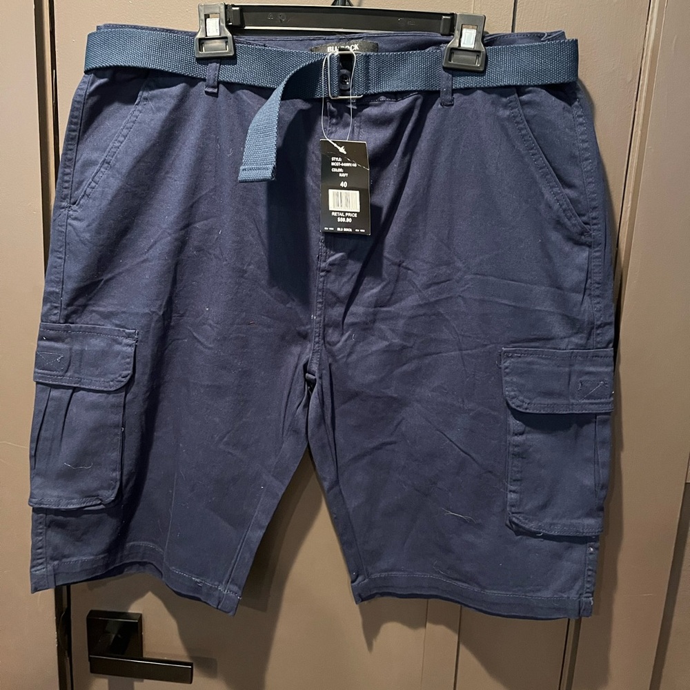 Blu Rock New York Navy Cargo Shorts Relaxed Fit Size 40 NEW